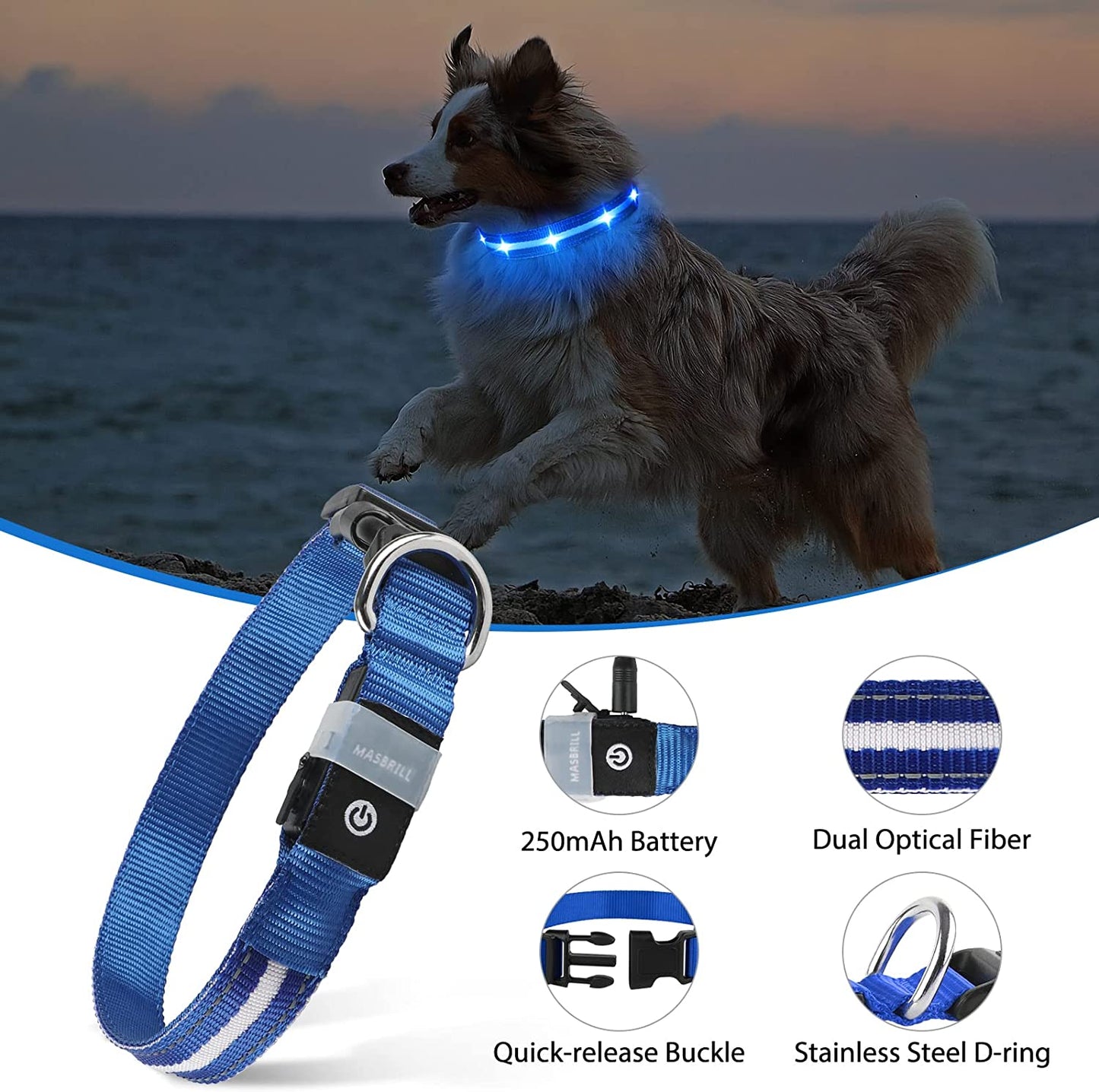 Led Dog Collar-Rechargeable Light up Dog Collars Water-Resistant Lighted Dog Collar Flashing Glowing Dog Collar Night Walking Collar for Dogs