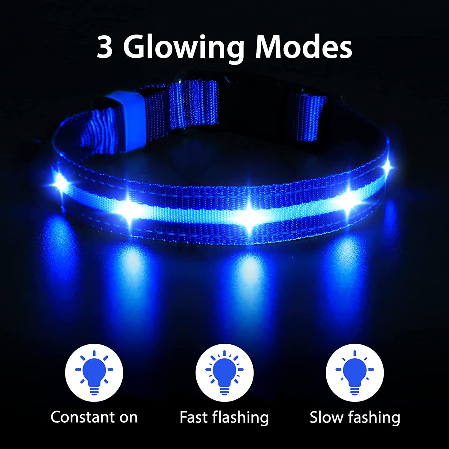 Led Dog Collar-Rechargeable Light up Dog Collars Water-Resistant Lighted Dog Collar Flashing Glowing Dog Collar Night Walking Collar for Dogs