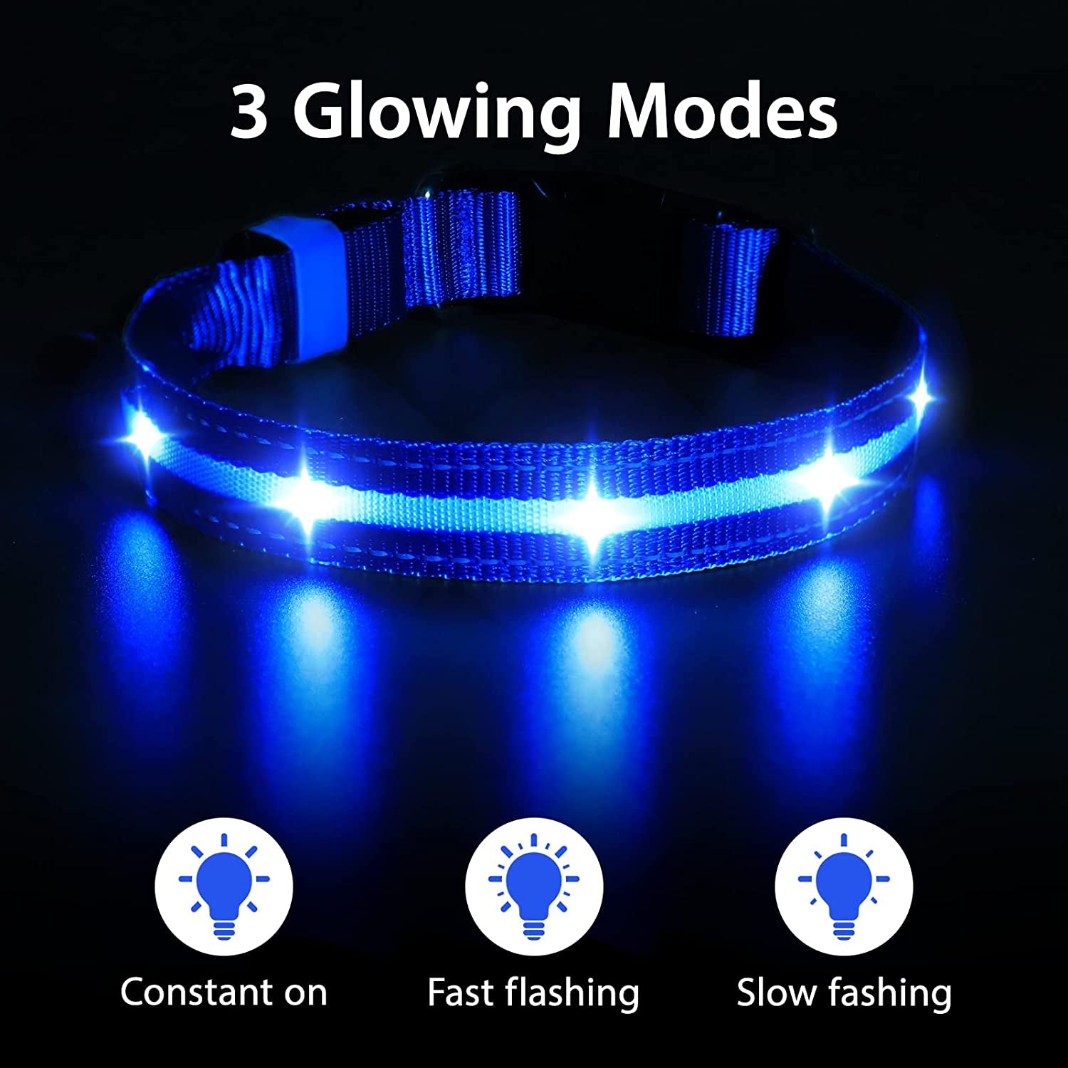 Led Dog Collar-Rechargeable Light up Dog Collars Water-Resistant Lighted Dog Collar Flashing Glowing Dog Collar Night Walking Collar for Dogs